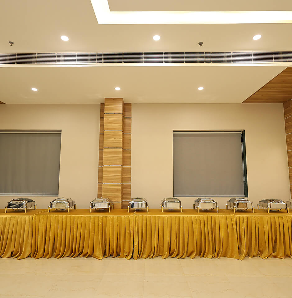 Beautifully arranged banquet hall at Sharda Residency